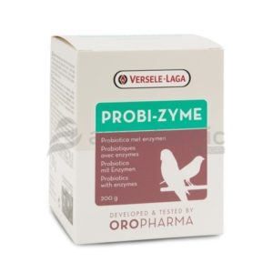 Envase de Probi-zyme Versele-Laga para la mejora del sistema digestivo en pájaros.