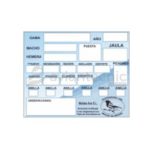 Tarjeta de cría doble cara Moldes Ave para control y registro de reproducción de pichones