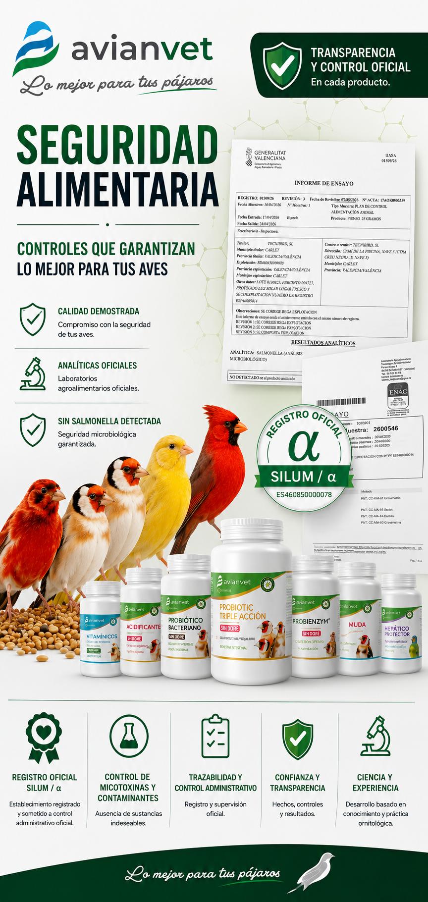 Suplementos y alimentación complementaria para aves ornamentales con garantía de calidad y seguridad Avianvet.