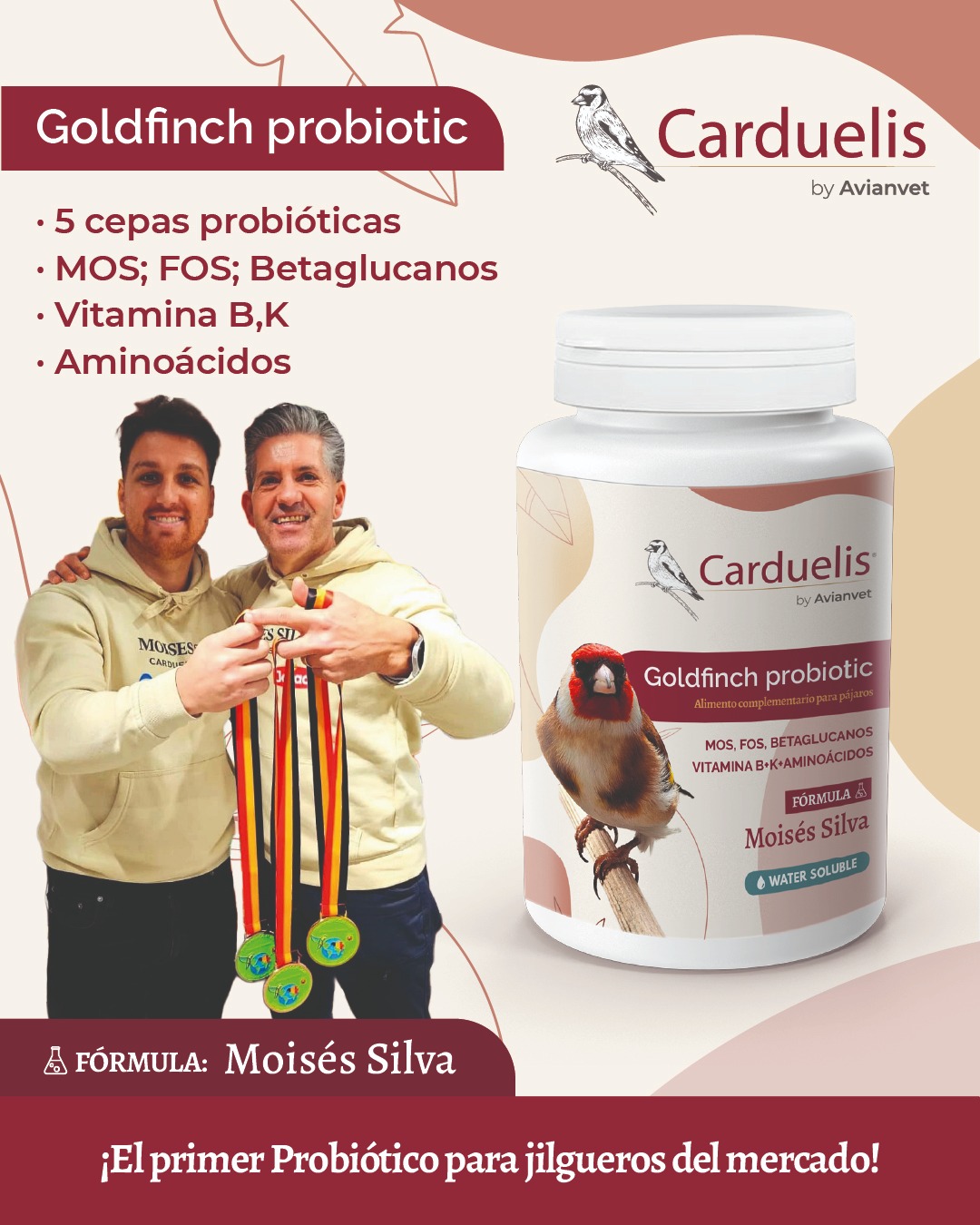 Goldfinch Probiotic de Aviario Moisés Silva y Avianvet, el primer probiótico específico para jilgueros y fringílidos