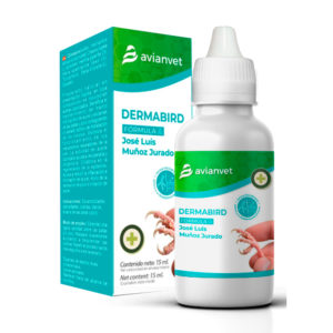 Dermabird Avianvet, regenerador natural para tratar patas escamosas, costras y ácaros en el pico de aves ornamentales.