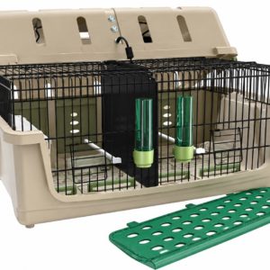 Transportín profesional para aves ornamentales que ofrece máximo espacio, bienestar, comederos, bebederos y excelente visibilidad para concursos y exposiciones